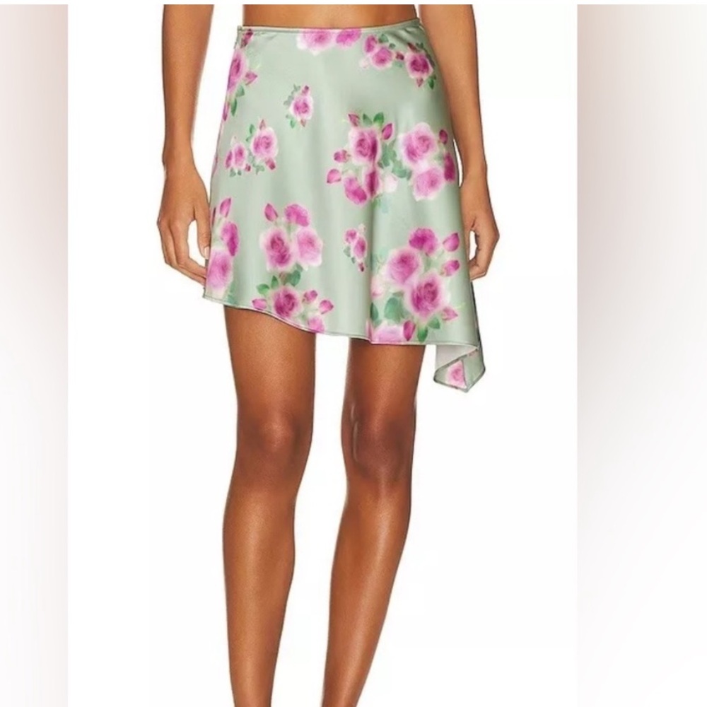 WeWoreWhat Asymmetrical Floral Skirt - Pink and Green